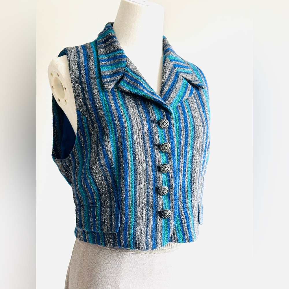 Vintage Versace Jeans Couture pinstripe Boucle media button vest sz M